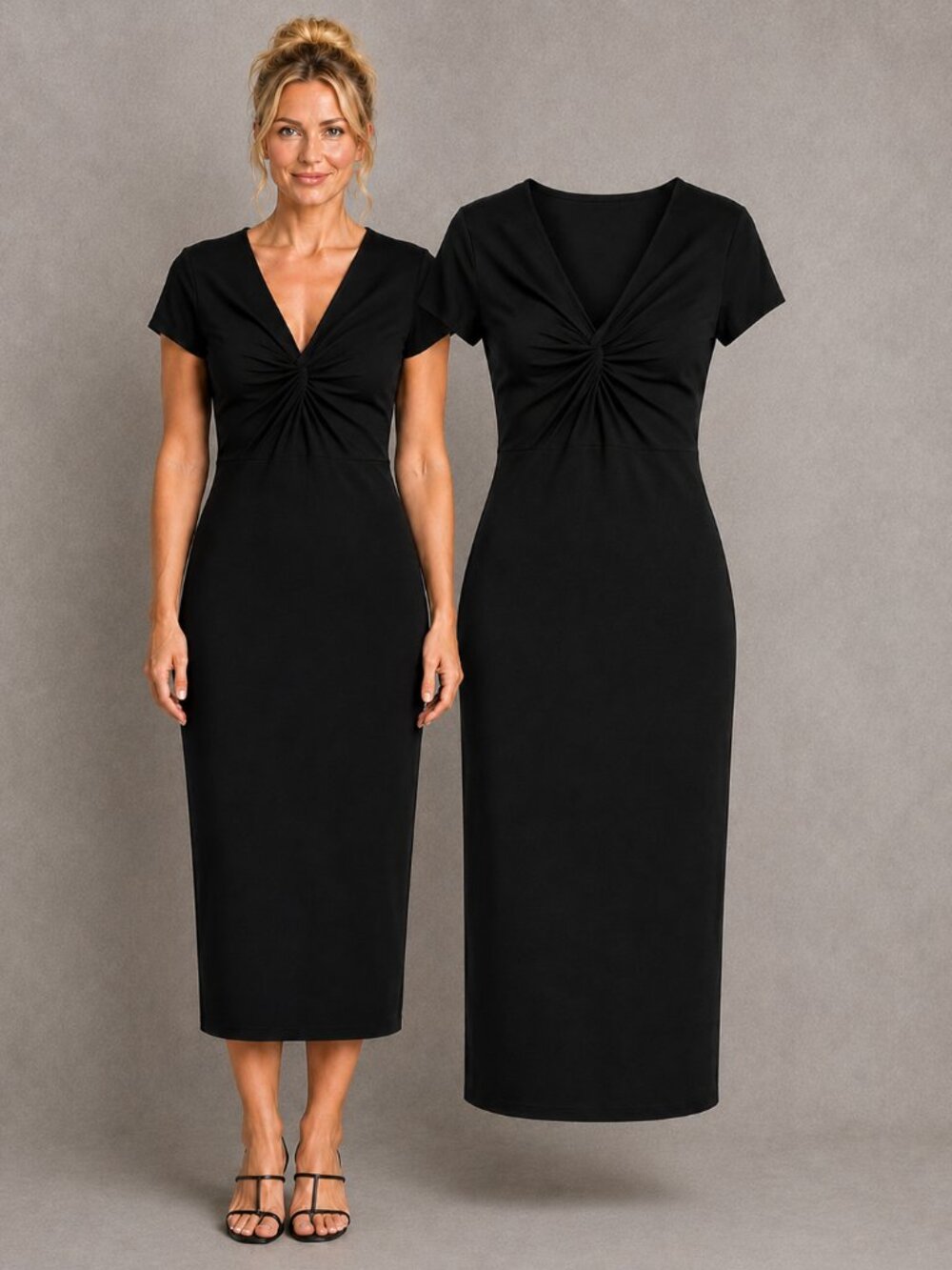 21 Saints Black Twist Front Jersey Maxi Dress Short Sleeve M Work cocktail event